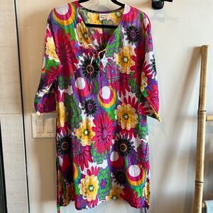 100% cotton floral dress or coverup or lounge dress, by Hunny